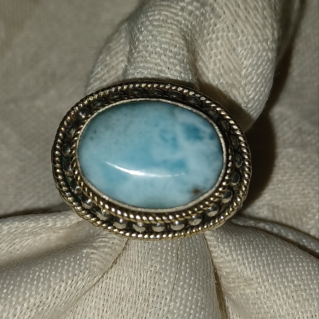 Designer Bny Larimar Statement Ring Sterling Silver 18k Size 75